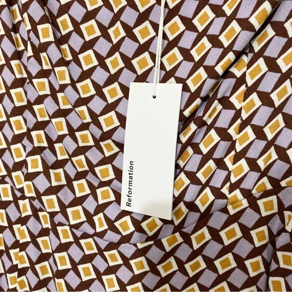 Reformation Hilda Midi Long Sleeve Dress Plaza Print Size 8 NWT - Picture 5 of 16